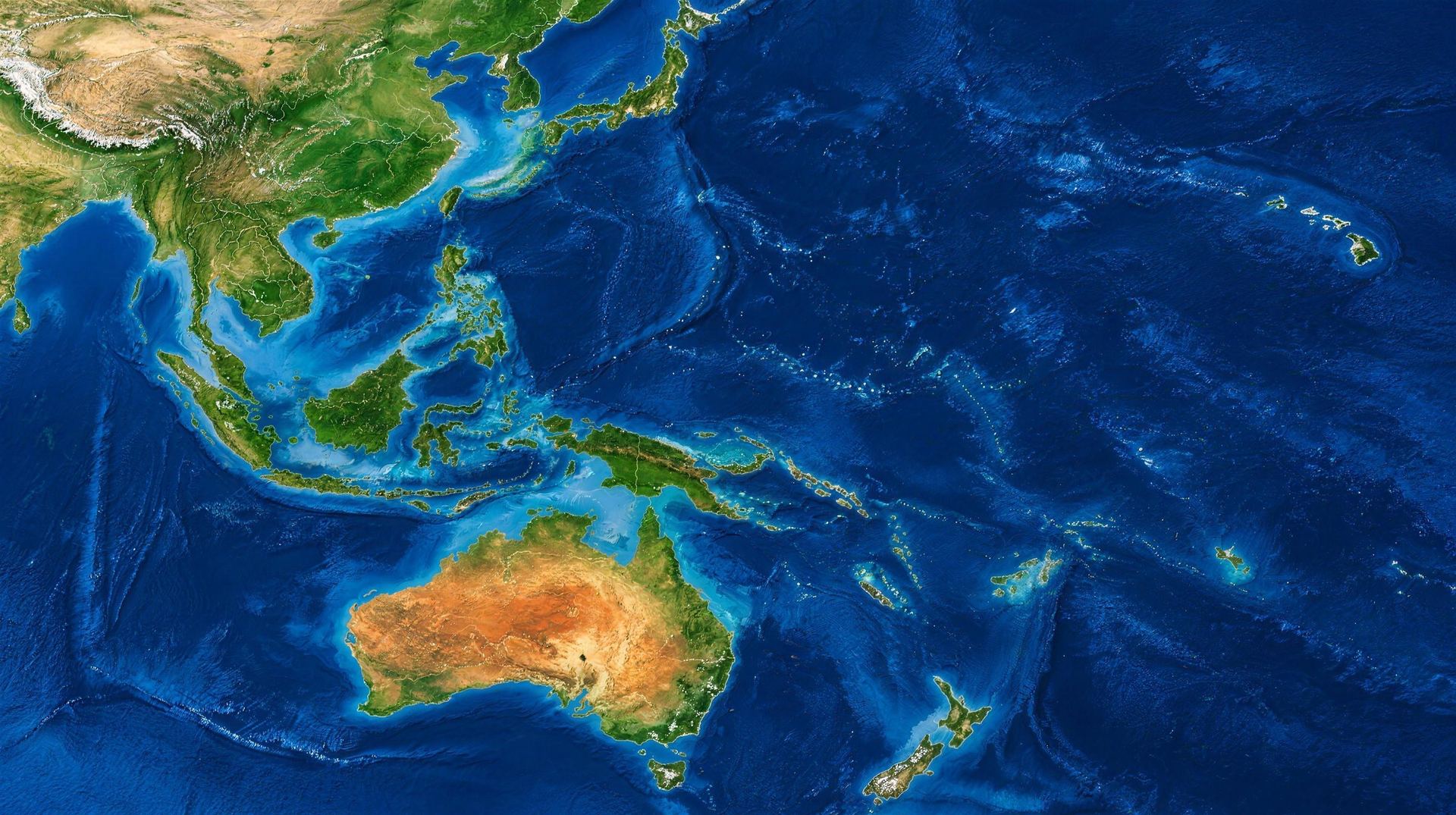 Satellite map of the Asia-Pacific showing HINA's planned offices in Bangkok, Vientiane, Manila, Port Moresby, Majuro, Suva, Apia and Honolulu